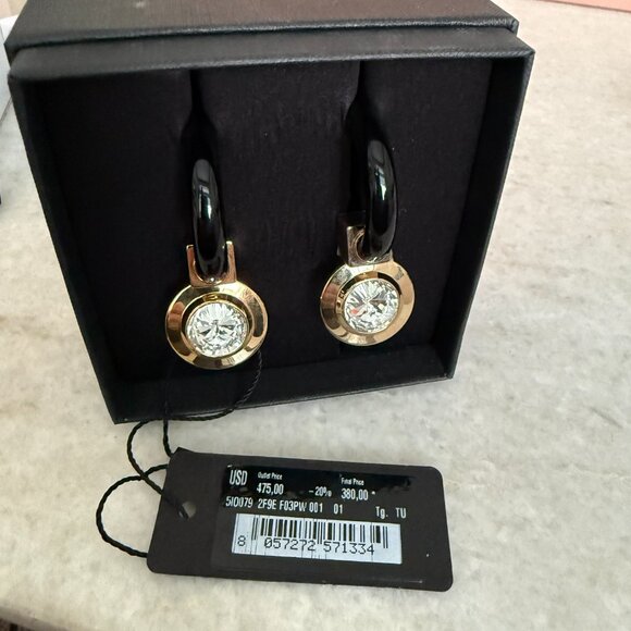 Miu Miu SIO079 Plex Circle Cry Gold & Black Circle Crystal Acetate Drop Earrings - Picture 9 of 11